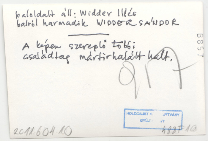Widder családkép hátoldalán kézzel írt szöveg